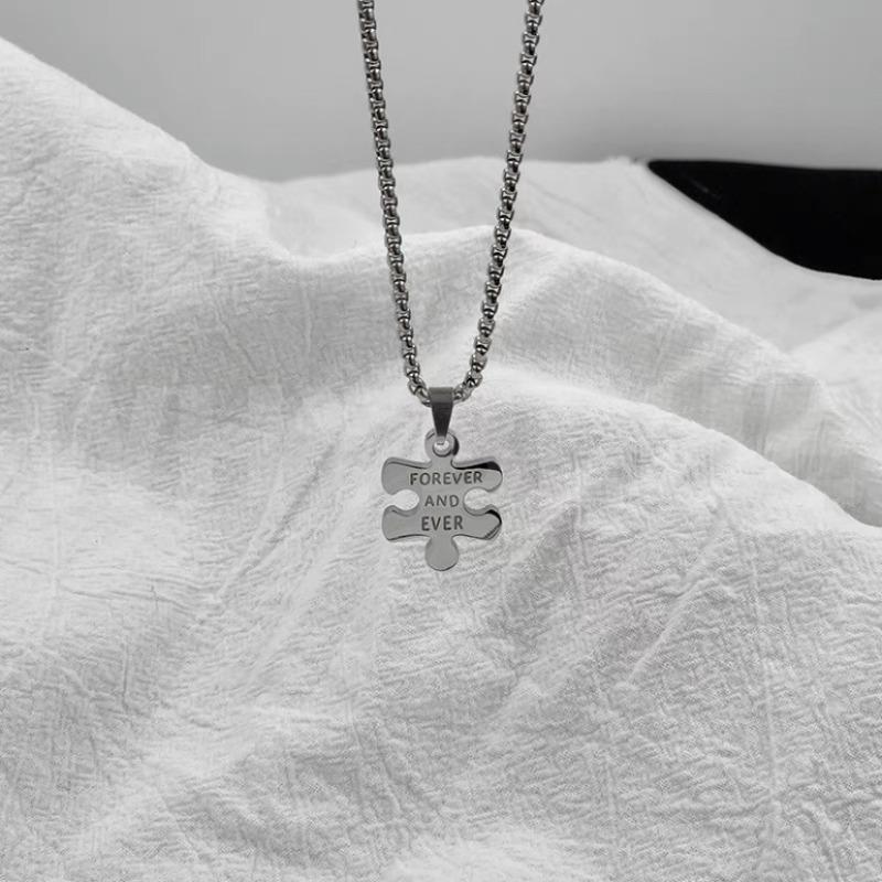 

Титановый и стальной кулон в форме пазла для мужчин и женщин, в стиле хип-хоп, простой и элегантный, подходит для пар, веселый и модный. Womens size - 60CM