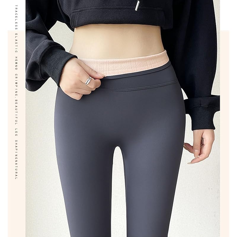 [Yubi] Fleece lining leggings ladies Fleece-lined pants stretch 9/4 length pants back boa Fluffy slim tights spats bottoms high waist winter autumn