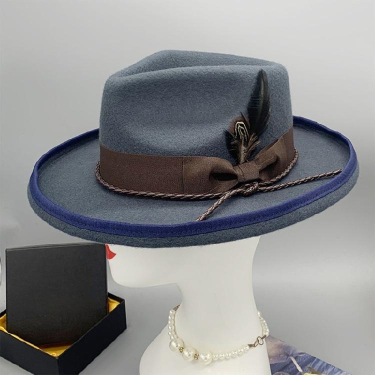 Elegant Feather Homburg Wool Styling Hat with Wide Brimmed Flat Hat Wide Brimmed Western Hat for Casual Wear