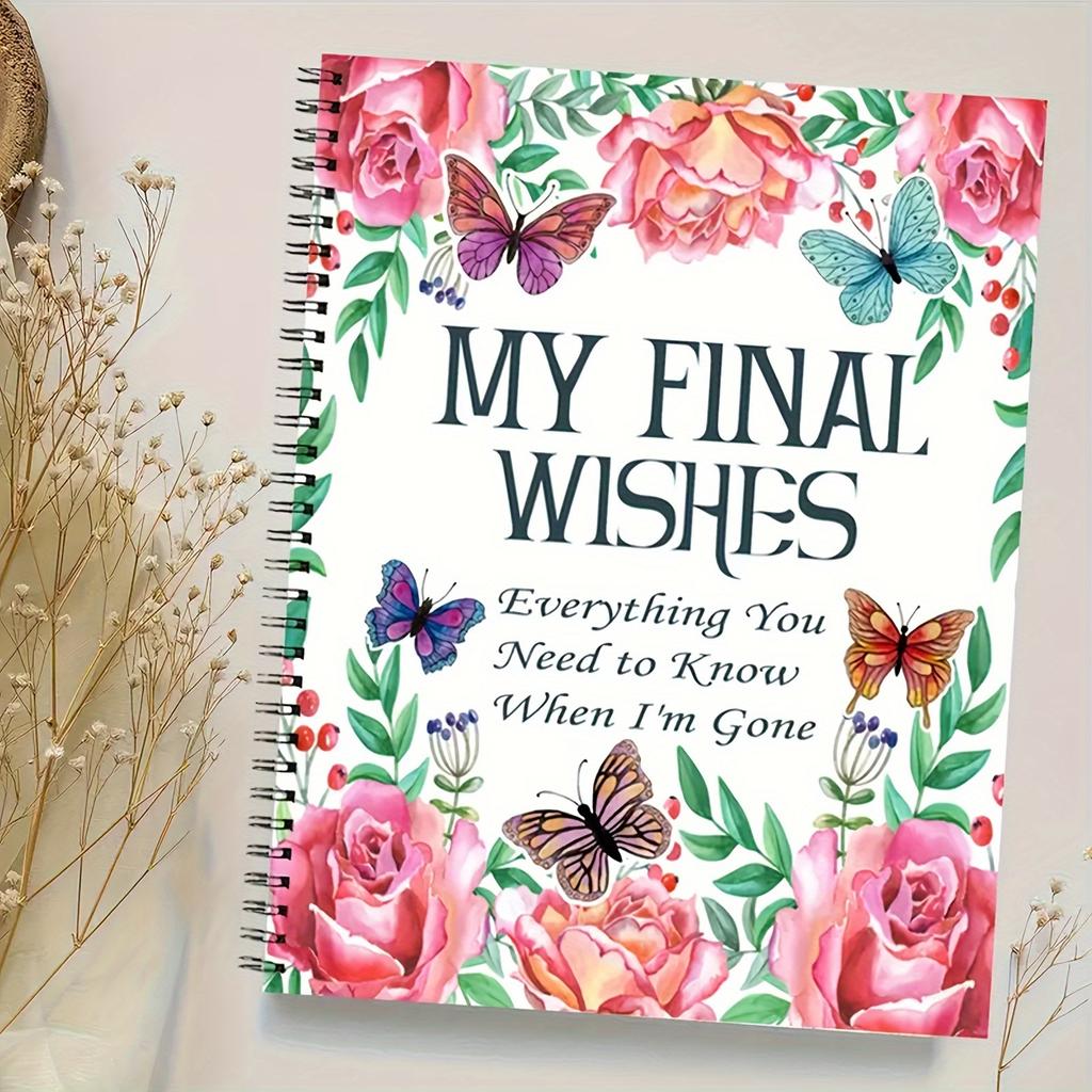 1pc "My Final Wishes" Planner - Comprehensive End of Life Organizer with Floral & Butterfly Design, End of Life Planner Book