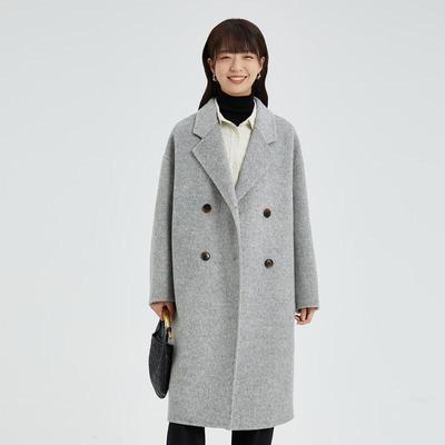 TATU Women's Korean Style Mid-length Double-faced Wool Coat