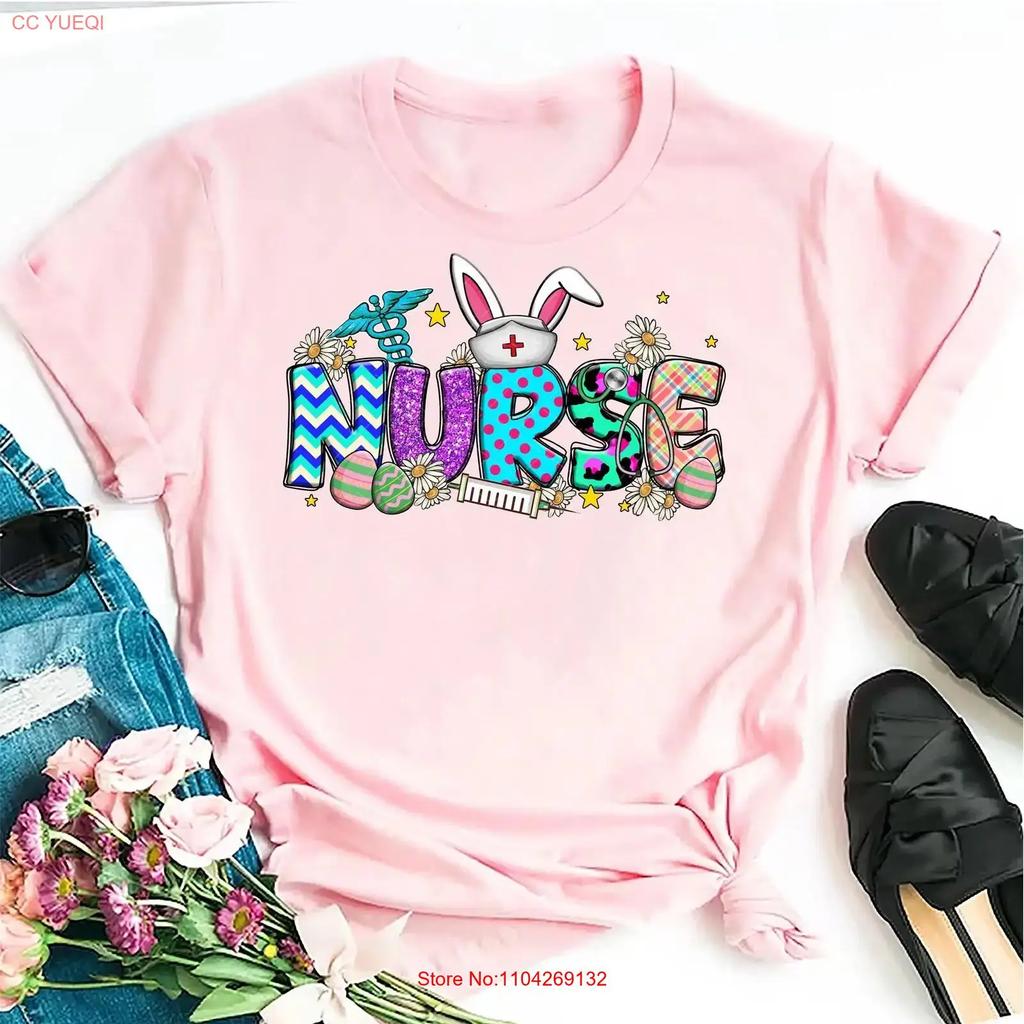 Bunny Nurse T Shirt Easter For Medical Nursing Vintage Fashion Graphic Soft Casual Stretched Slightly Stylish Unisex