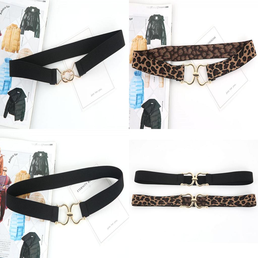 Fashion Black And Leopard Print Elastic Waistband With Buckle Design For Formal Events