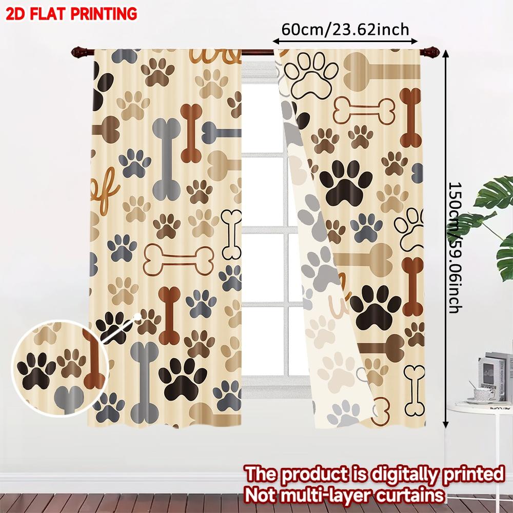 2D Flachdruck 2 Stück Vorhänge Woof Pfoten und Knochen Digital Bedruckte Polyester Vorhänge Festlich für Feiertagsporträts und