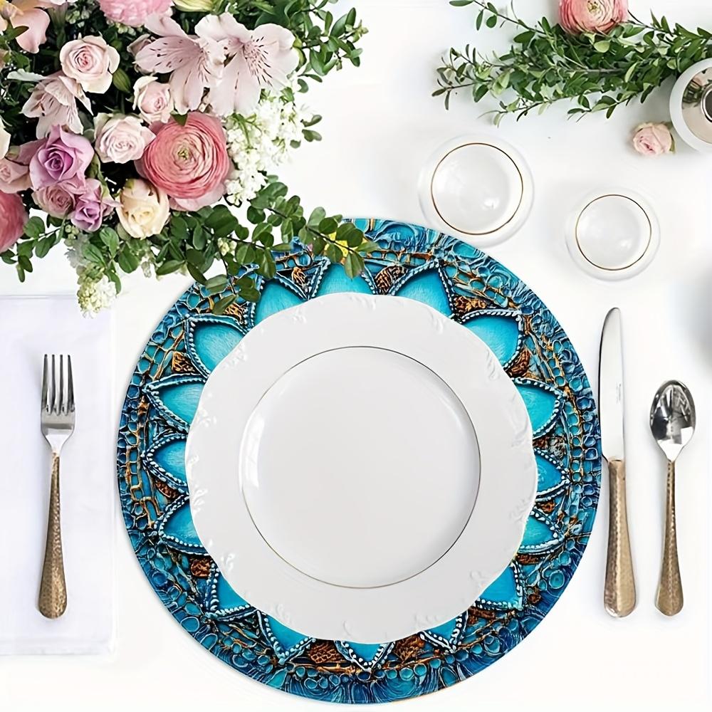 4-Piece European Vintage Blue and Gold Placemat Set Banquet Table Decor Accessories Holiday Gathering Restaurant Decor
