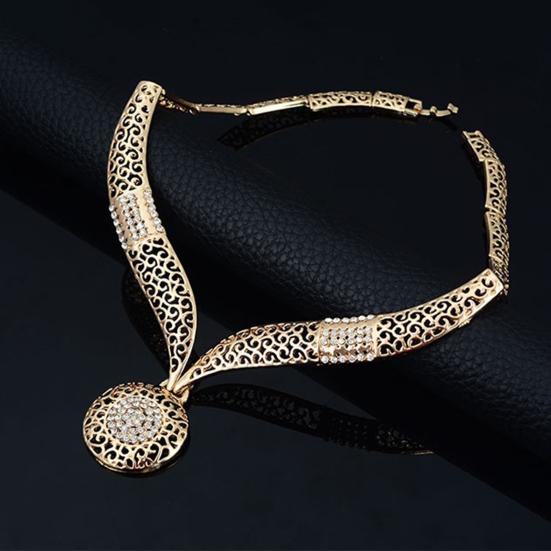 4Pcs/Set Jewelry Sets Hollow Round Pendant Rhinestone Decor Alloy Women Fashion Jewelry Sets for Gifts