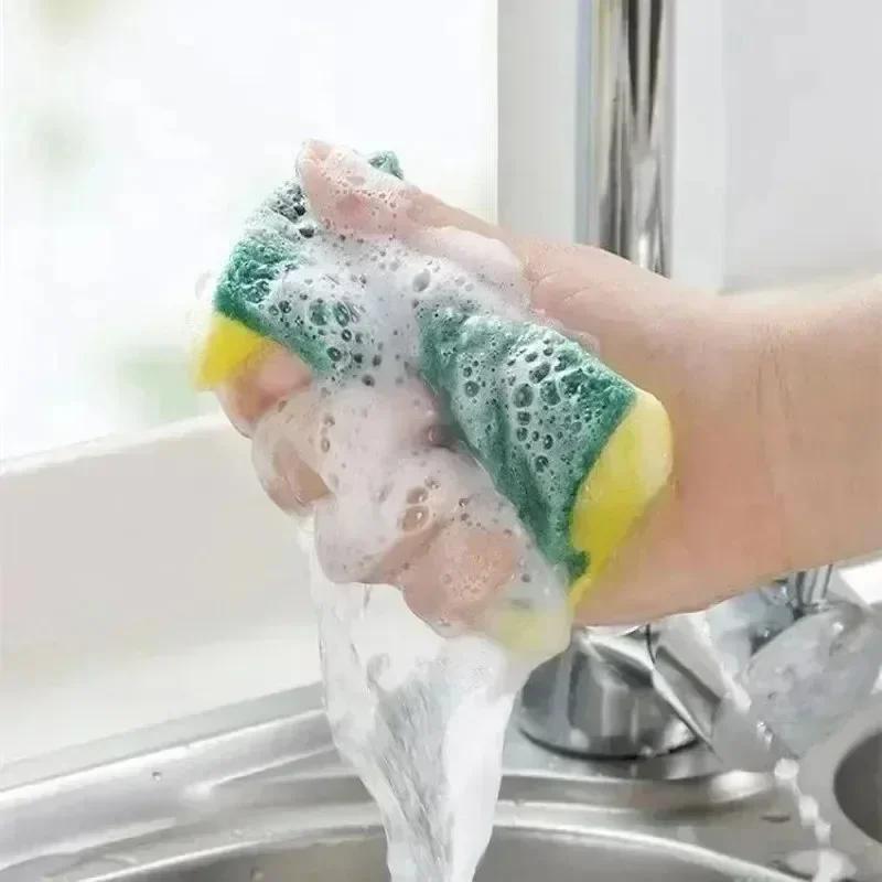 50/2Pcs Kitchen Dishwashing Soft Sponge Absorbent Clean Rub Pot Rust Scouring Pad Removing Kits Household Cleaning Brush Sponge