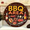 Vintage BBQ Area Round Metal Tin Sign Grilled Steak Vegetables Flame Pattern Retro Wall Decor for Backyard Patio Bar