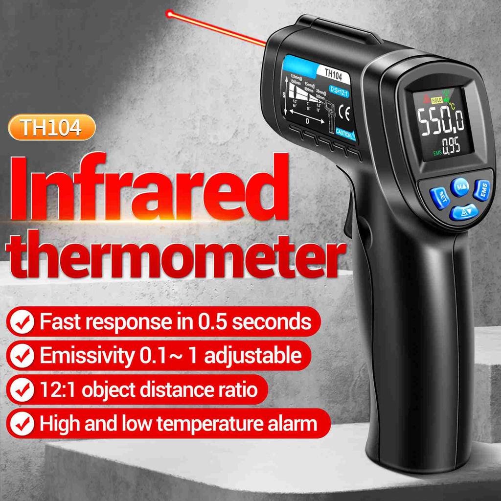 Infrared Thermometer, Non Contact Digital Thermometer with Backlit Display and   Emissivity, for Metal Oil Temperature and Industrial Use