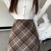 Plus Size Retro Plaid Wool Blend High Waist A-Line Skirt - Autumn/Winter Women's Hip-Hugging Anti-Exposure Design