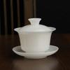 Large Raw Jade Porcelain Gaiwan: Suspended, rotatable, cool to touch. 