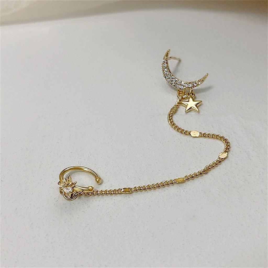 Moon Star Ear Cuff Wrap Clip Stud Long Chain Dangle Drop Cartilage Hoop Earrings For Women Gifts
