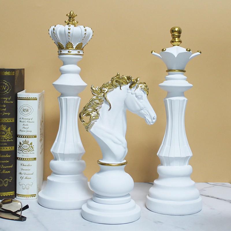 Nordic International Chess Ornament Set - King, Knight, Queen Resin Crafts Collection