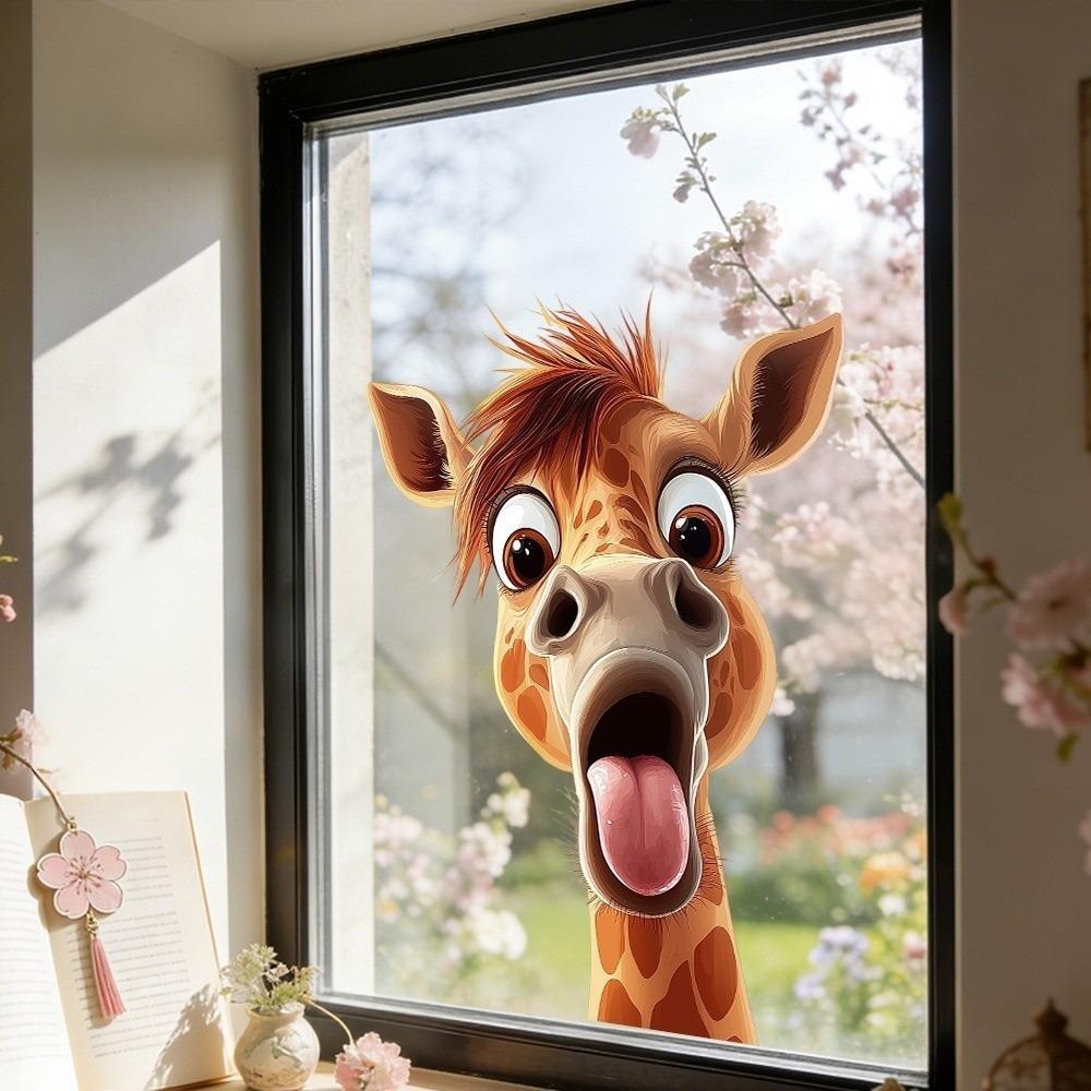 Abnehmbares Giraffen-Dekor Selbstklebende Wandaufkleber Kreativer Fensteraufkleber Wohnzimmer-Dekoration