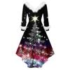 Women's Fashionable Casual Fitted Christmas Print Party Long-Sleeved Dress
