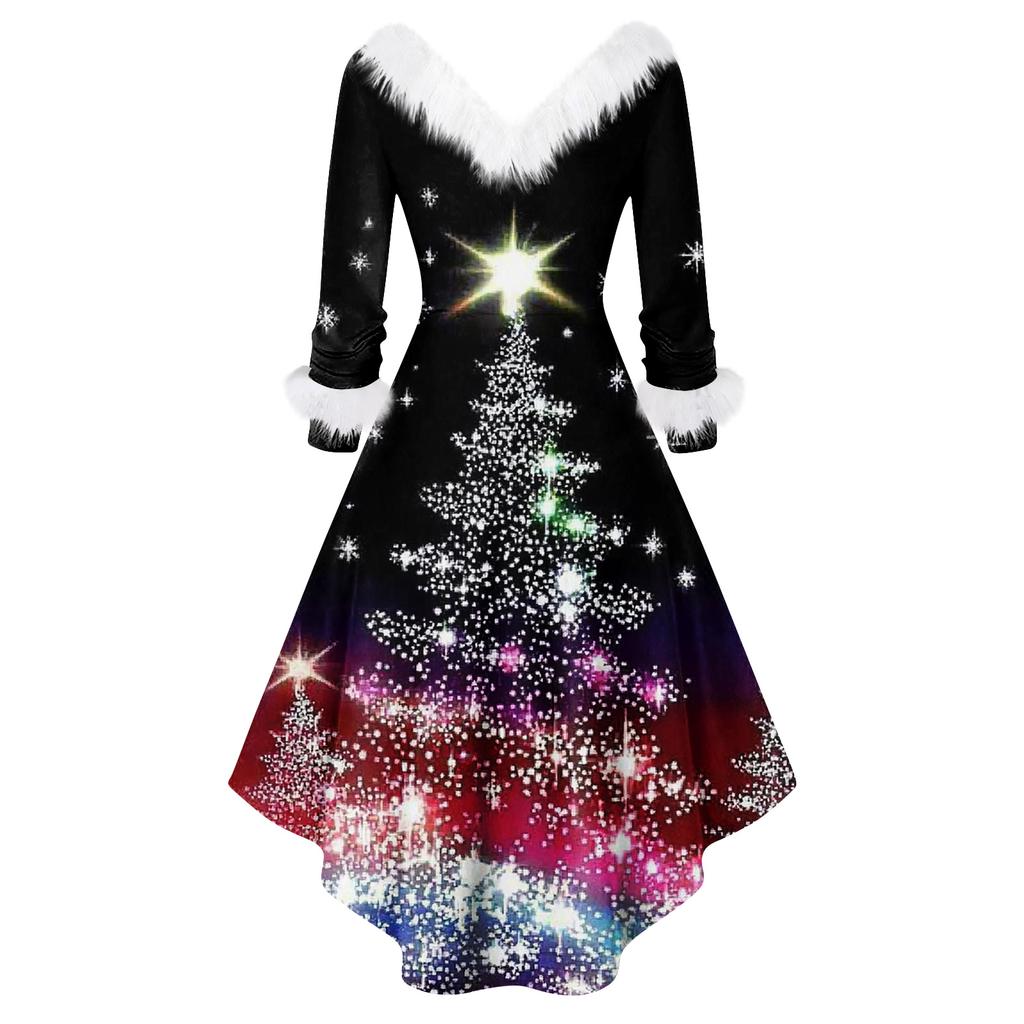 Women's Fashionable Casual Fitted Christmas Print Party Long-Sleeved Dress
