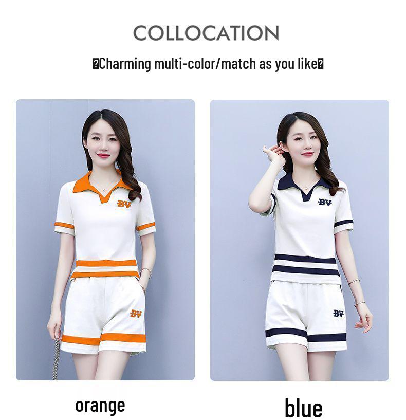 Women's 2024 Summer Stylish Korean Polo Lapel Short-Sleeve Shorts Set