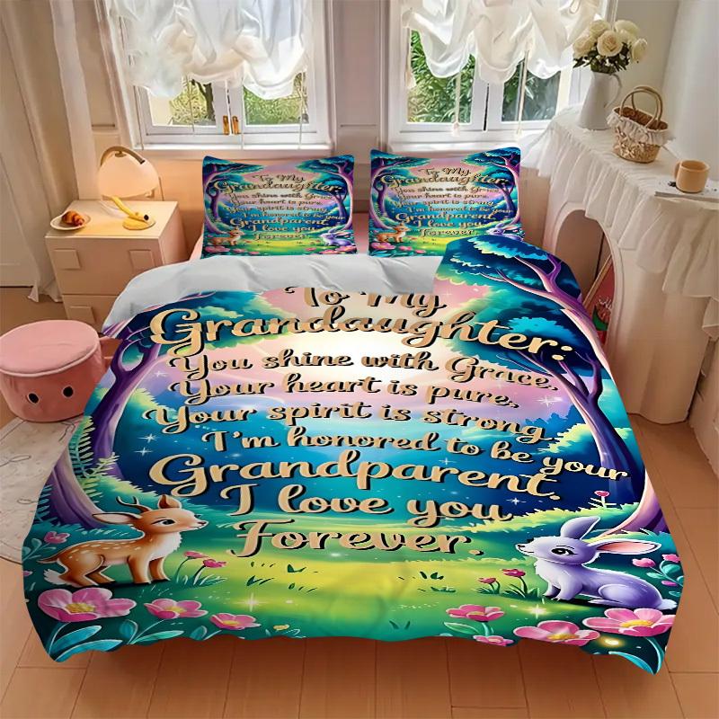 3PCs Grandparent Love Design Cover Set, Breathable Fabric, Machine Washable (1 Duvet Cover + 2 Pillowcases) (Without Quilt) yy250911159