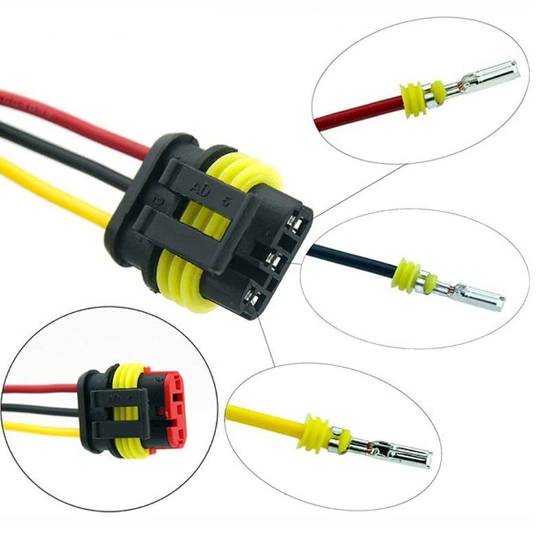 [Set of 4] 3 Pole Waterproof Coupler, 3 Pin Wiring Connector, For Cars, Motorcycles,