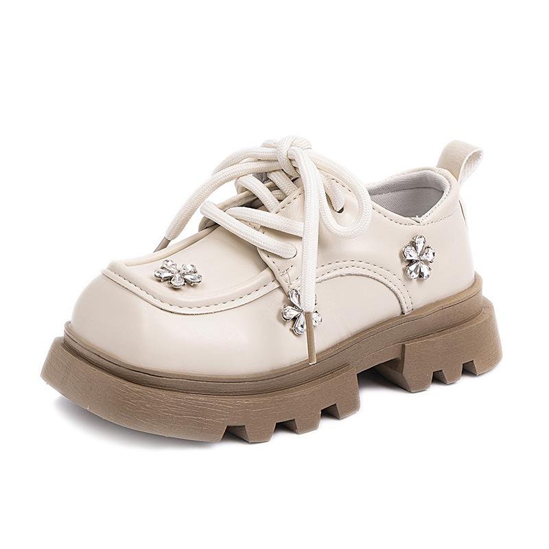 

Осенние новые кожаные туфли для девочек с квадратным носком, модные детские туфли принцессы, ретро-детские кожаные туфли на шнуровке 36 бежевый