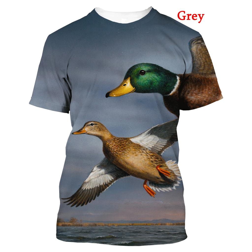 Summer Round Neck 3D Hunting Wild Duck Pattern Print Top Fashionable Casual Short Sleeved Men's T-shirts