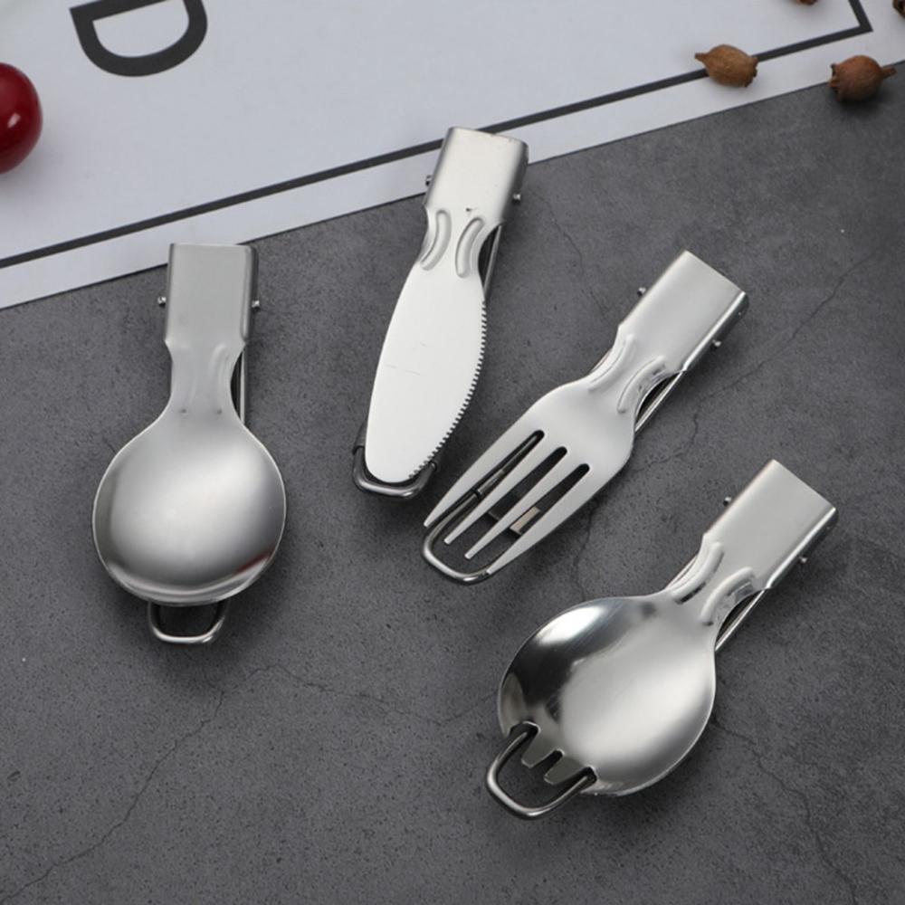 Portable Outdoor Camping Utensils Folding Stainless Steel Spork Fork Spoon Cutlery