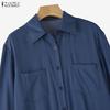 ZANZEA Elegant Women Lapel Neck Long Sleeve Buttons Splits Casual Long Shirts Dress