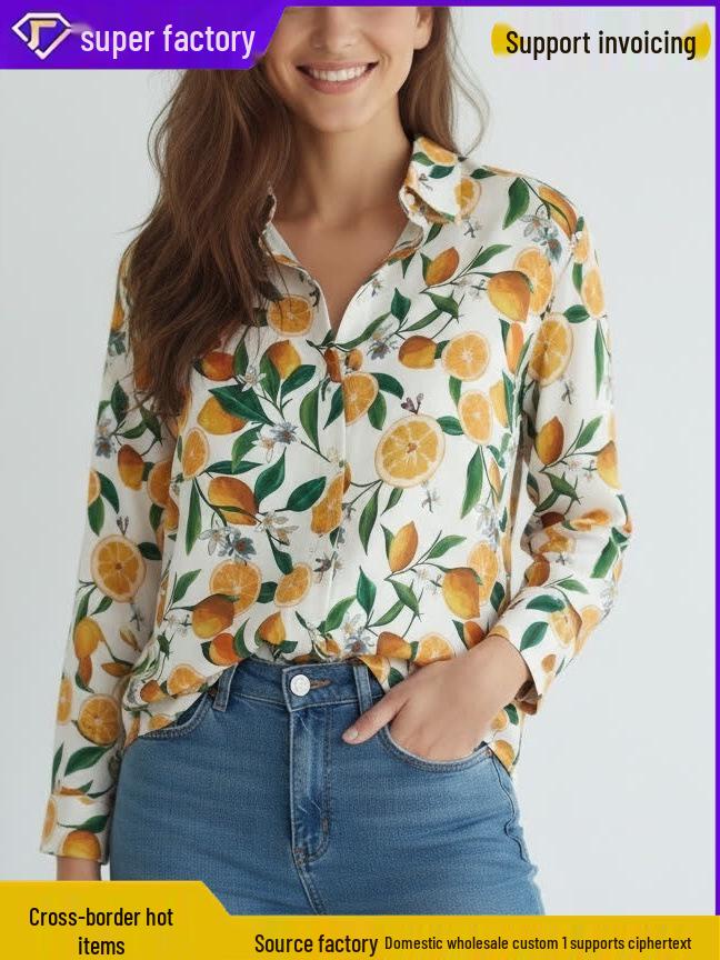 2026 Orange Element Niche Design Loose Long-Sleeve Shirt for Spring/Summer