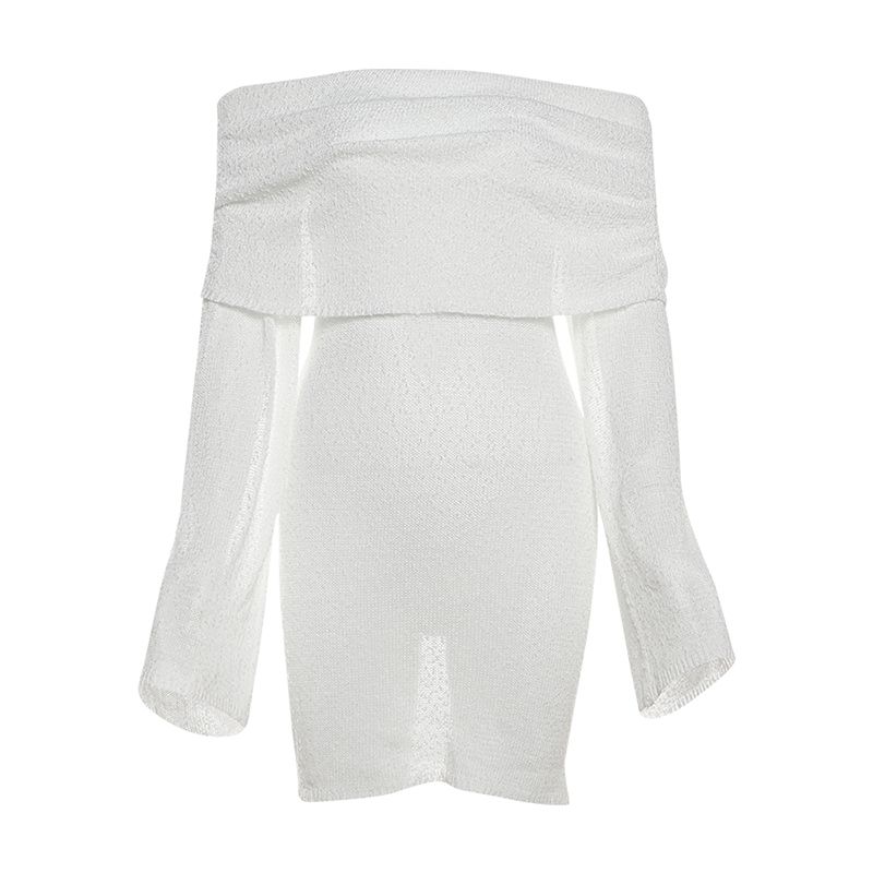 

# Sisjuly# Fashion Sexy off-Shoulder Slimming Lapel Dress Women s Idle Style Easiest for Match Knitting Skirt White S