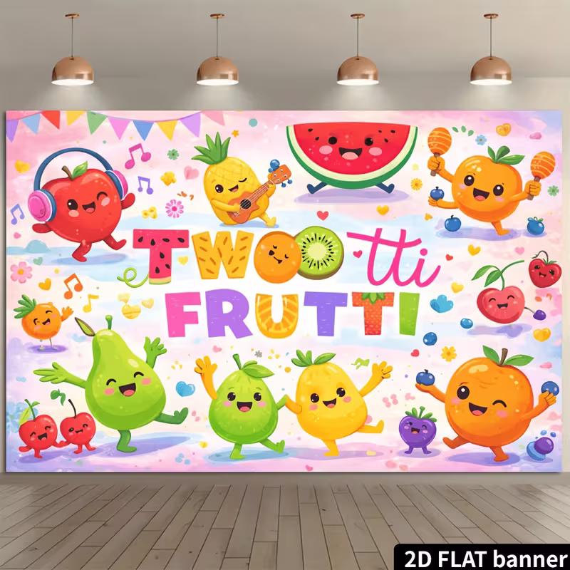 2D Tropical Fruit Theme Two Year Old Baby Birthday Cake Smash Photography Backdrop Decor