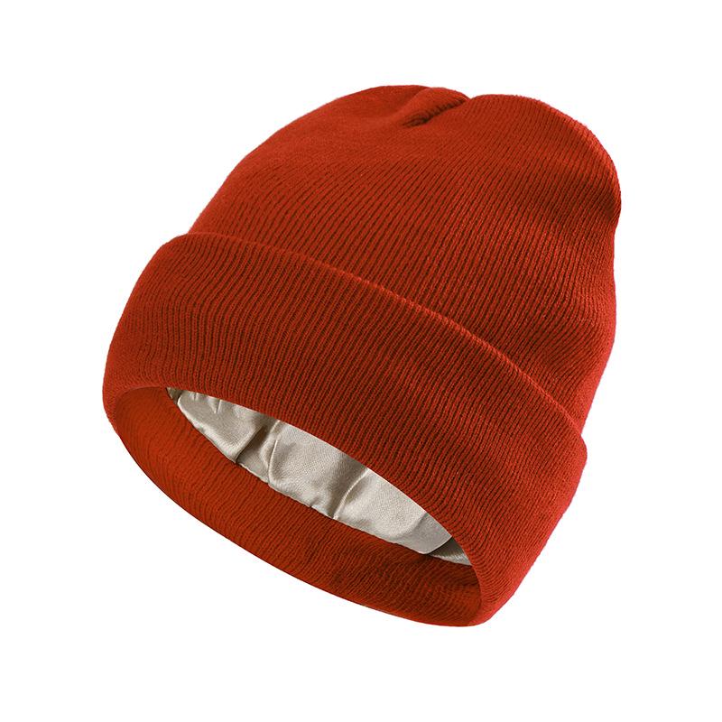 European-American Autumn/Winter Silk Satin Knitted Hat: Hairstyle Protection & Warmth