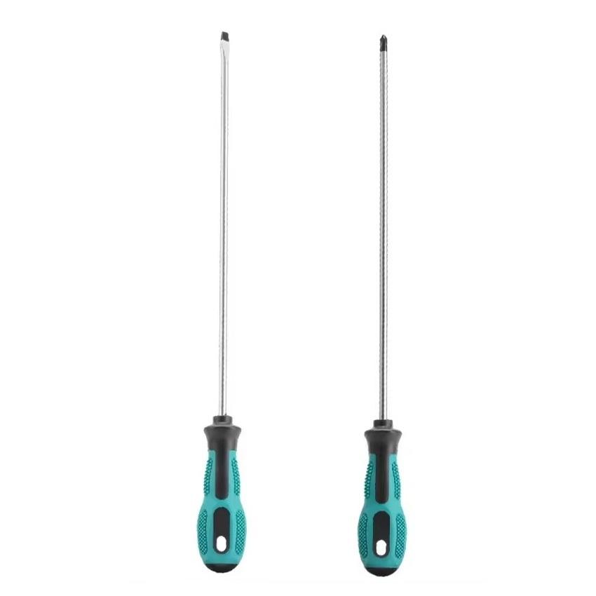 Cross And Slotted Screwdriver Green Rubber Handle Screwdriver Comfortable Grip