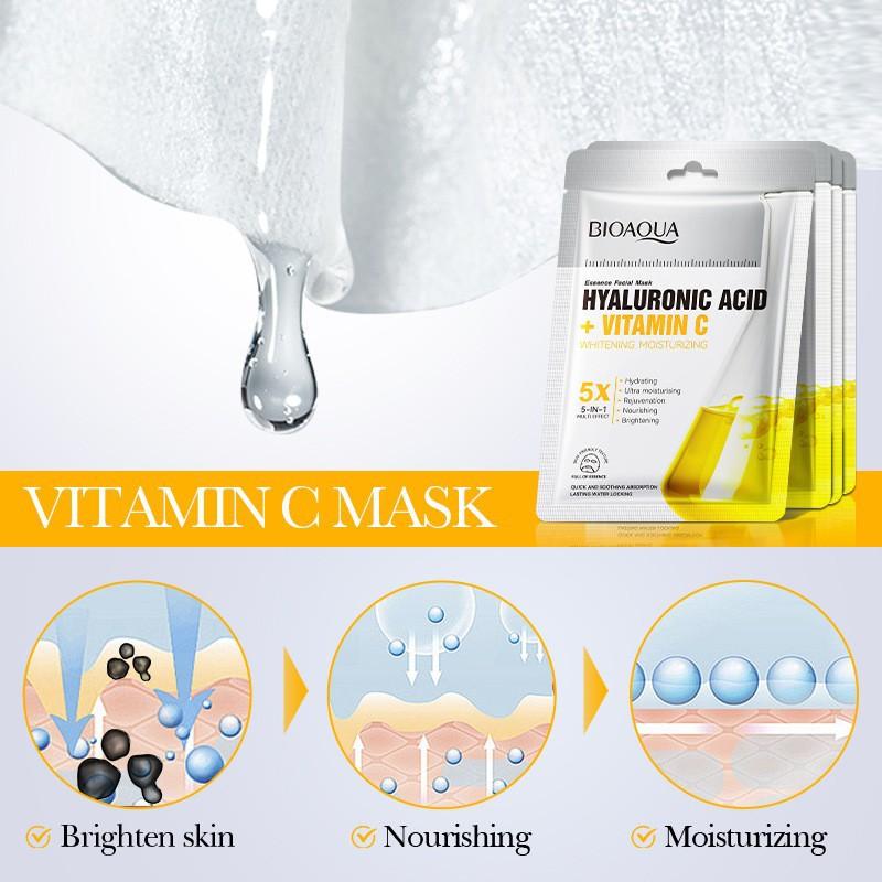 Maschera schiarente e idratante con acido ialuronico e vitamina C che idrata e tonifica la pelle.