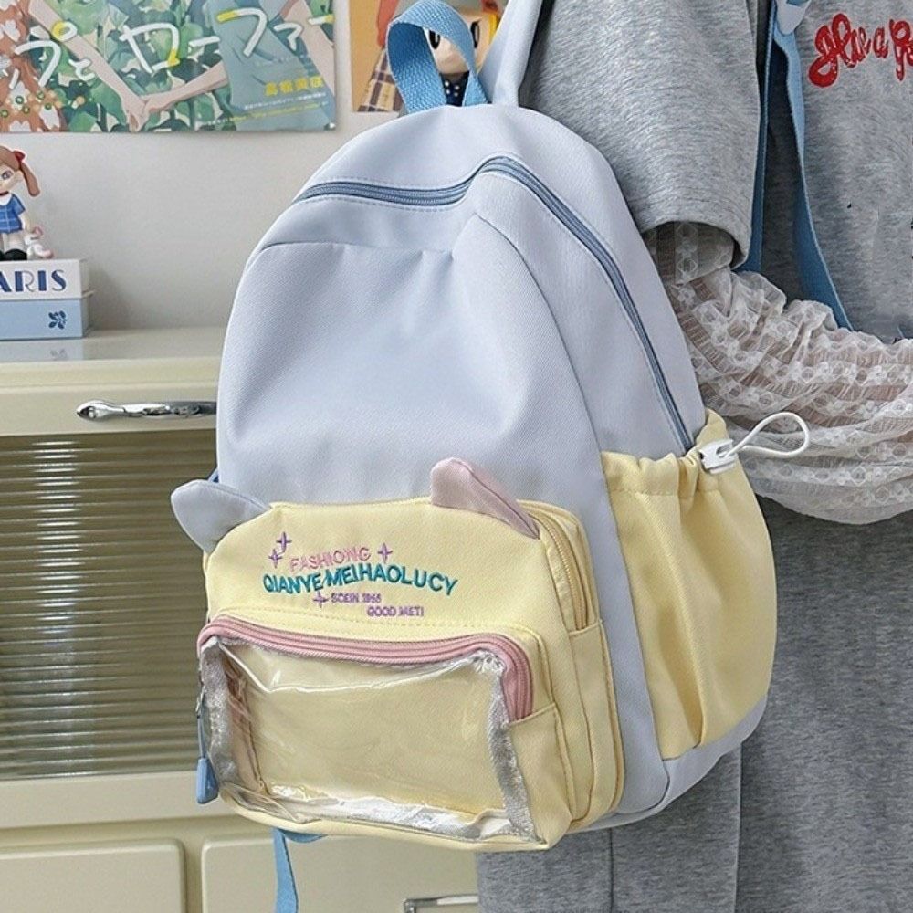 Multiple Pockets Student School Bag Color Matching Large Capacity Daypack  Women