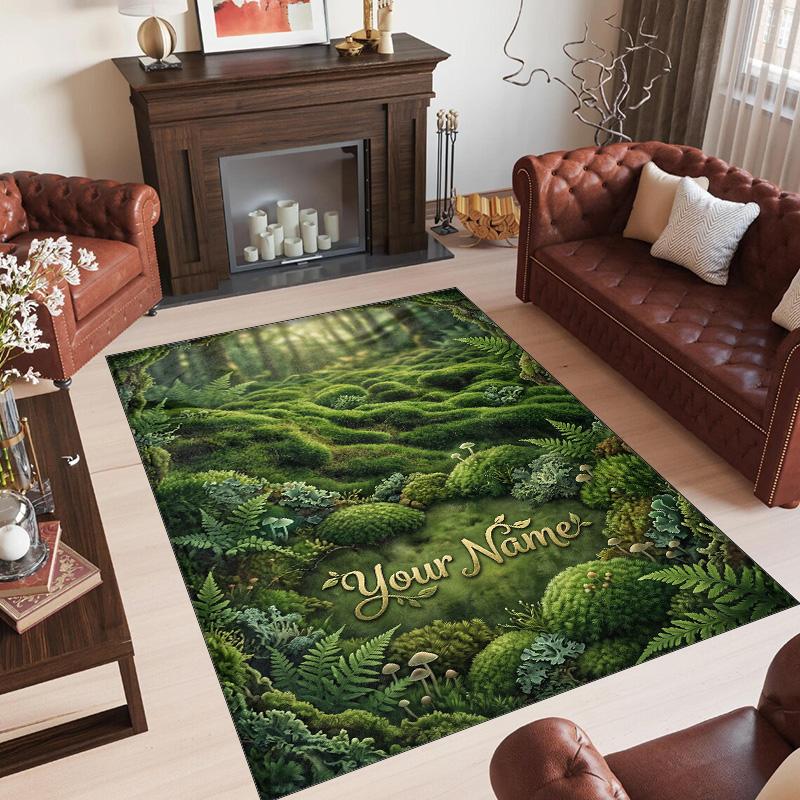 Forest Theme Crystal Velvet Floor Rug Personalized Custom Name Text Warm Carpet Home Decoration