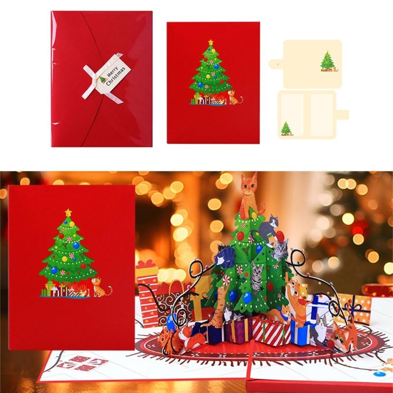 Musical Holiday Card Highlighting 3D Paper Sculpture Christmas Tree And Cats Participatory Light Consequences Artisanal Plan