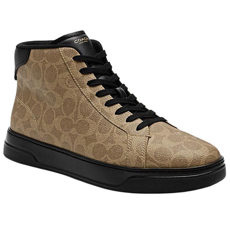 Coach Highline Round Toe Lace-Up High-Top Sneakers Men Sneakers Khaki CY060-KH-BK