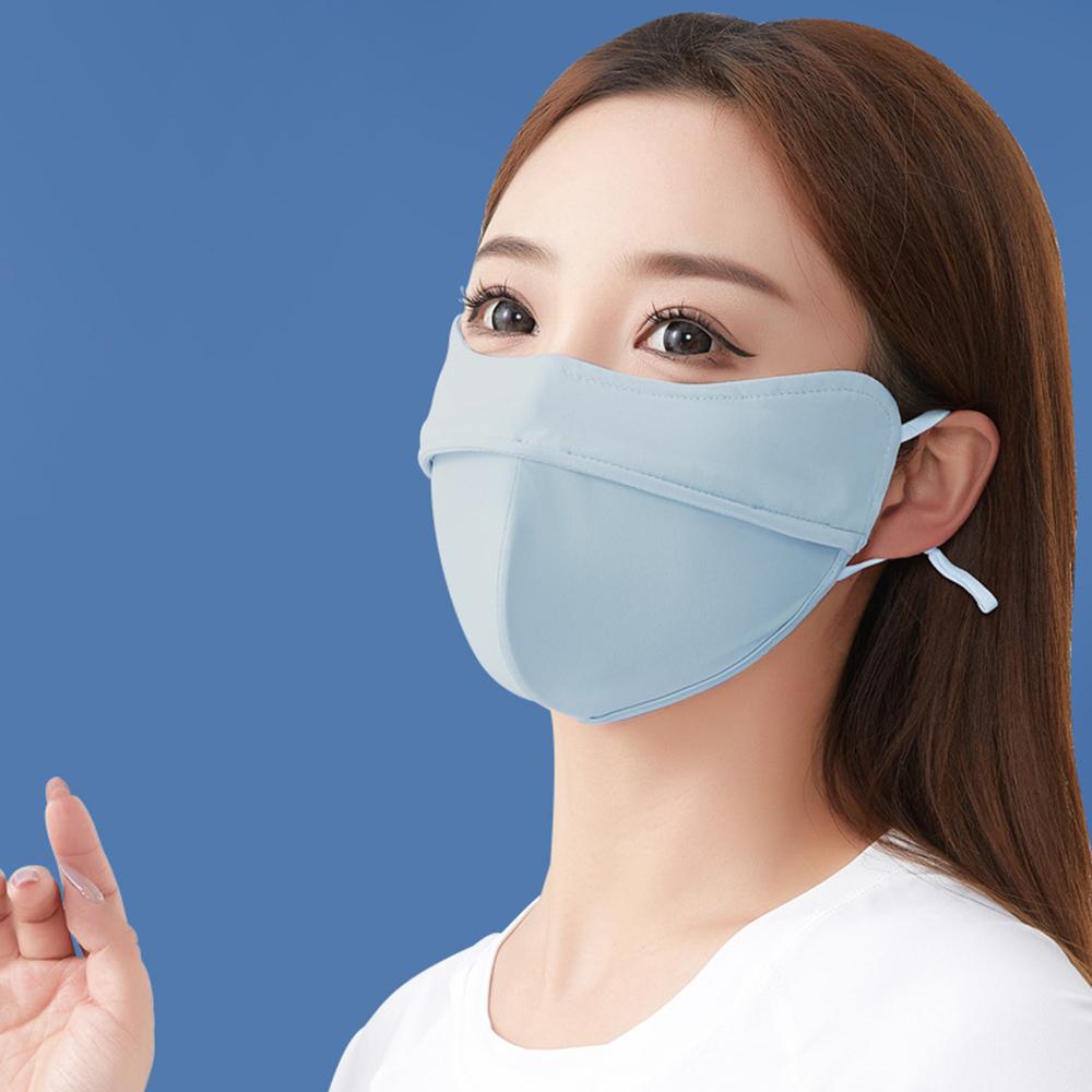 Women 3D Stereo Sun Protection Mask UPF50+, Ice Silk Anti Ultraviolet Face Mask, Eyewrap Design Adjustable String Breathable Summer Outdoor Mask