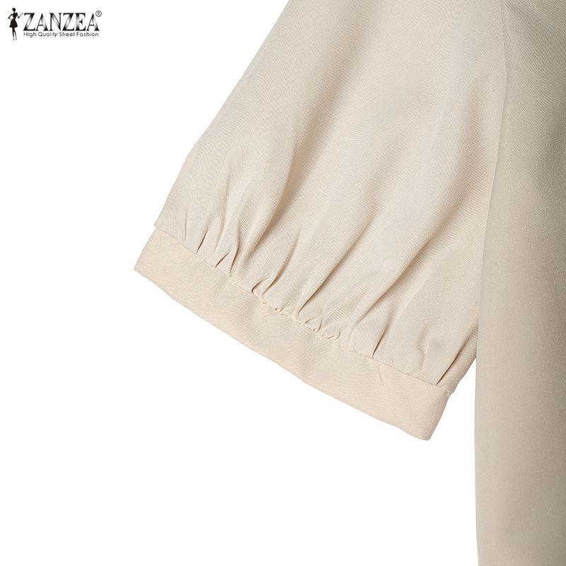 ZANZEA Women Casual Round Neck Solid Color Short Sleeve Dress