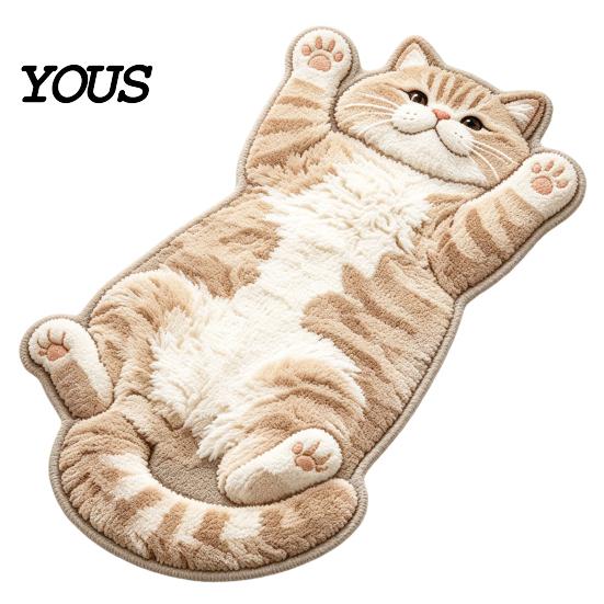 Warm Decorative Floor Pad Sleeping Cat Entrance Rug, Cozy Plush Door Mat, Cute Kitten Small Mat Absorbent Area Rug for Entryway Bedside Bedroom