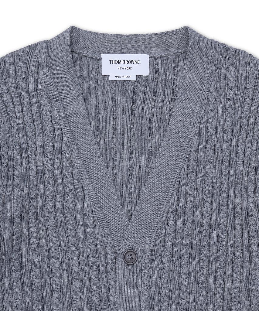 Thom Browne Rwb Striped Cotton Baby Cable V-Neck Cricket Cardigan - Light Grey / Mkc640Ay3014055