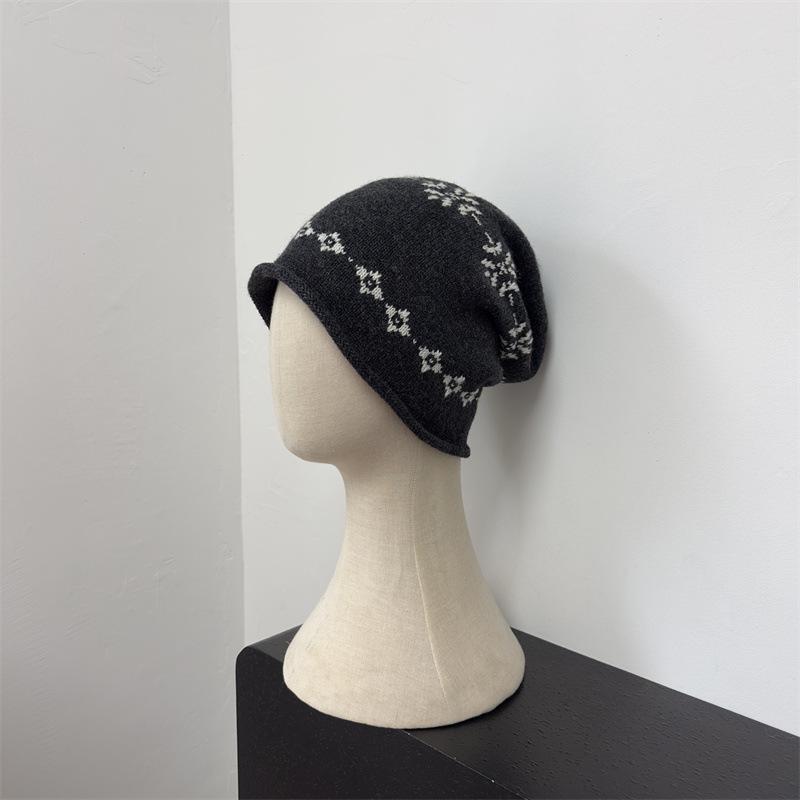 ins hat women's new women's autumn and winter wool knitted hat versatile thermal ear protector stack hat