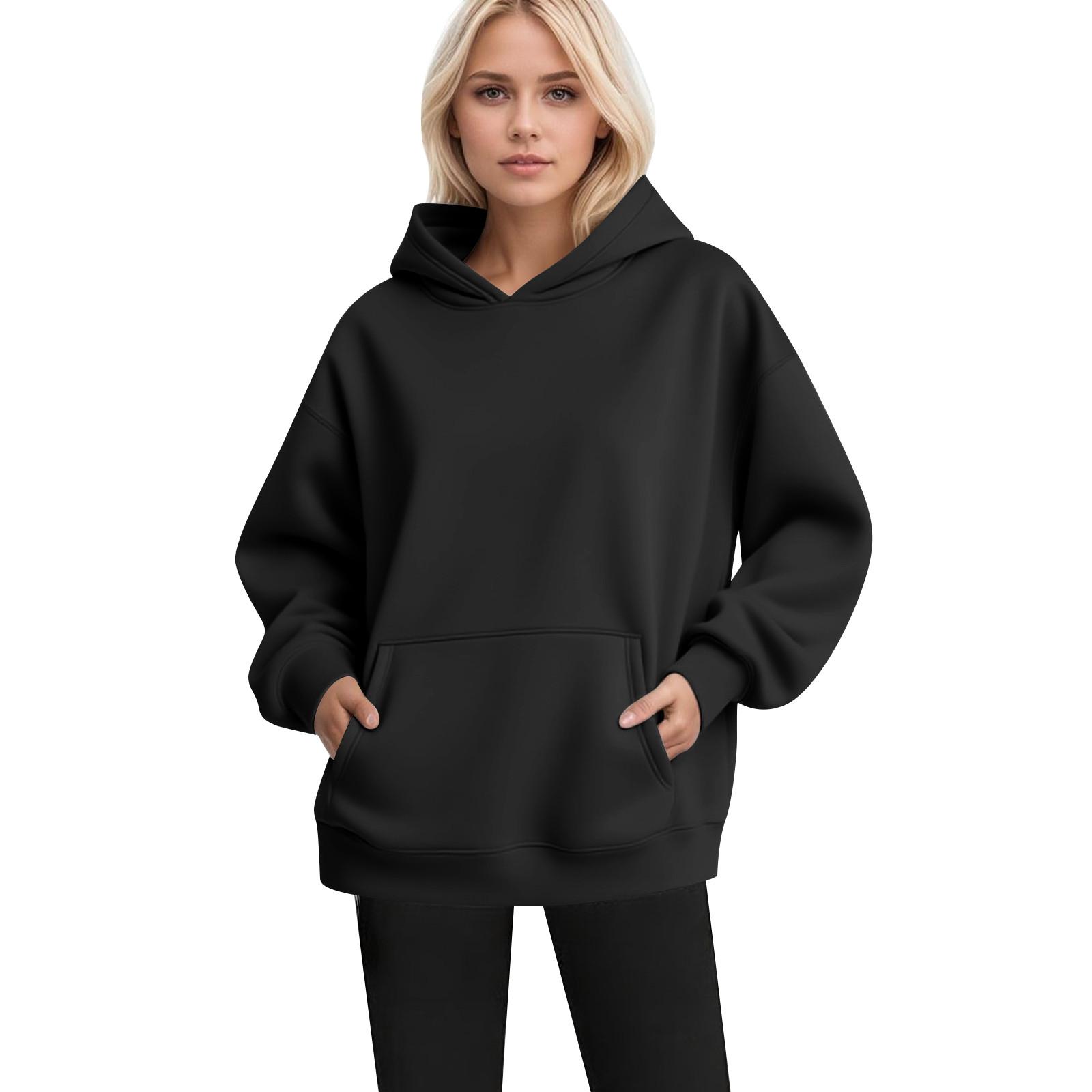

Women s Fashion Women s Lightweight Long Sleeve Pullover With Pockets Hoodie M чёрный