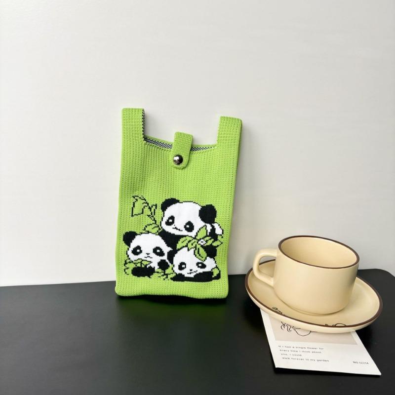 Panda Mobile Phone Bag Cute Knitted Bag High Sense Personality Versatile Dopamine Shoulder Messenger Bag Dopamine Wind
