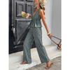 Ensemble 2 pièces élégant : Haut rayé sans manches à encolure en V et Pantalon large taille haute, Tenue décontractée d'été pour les vacances