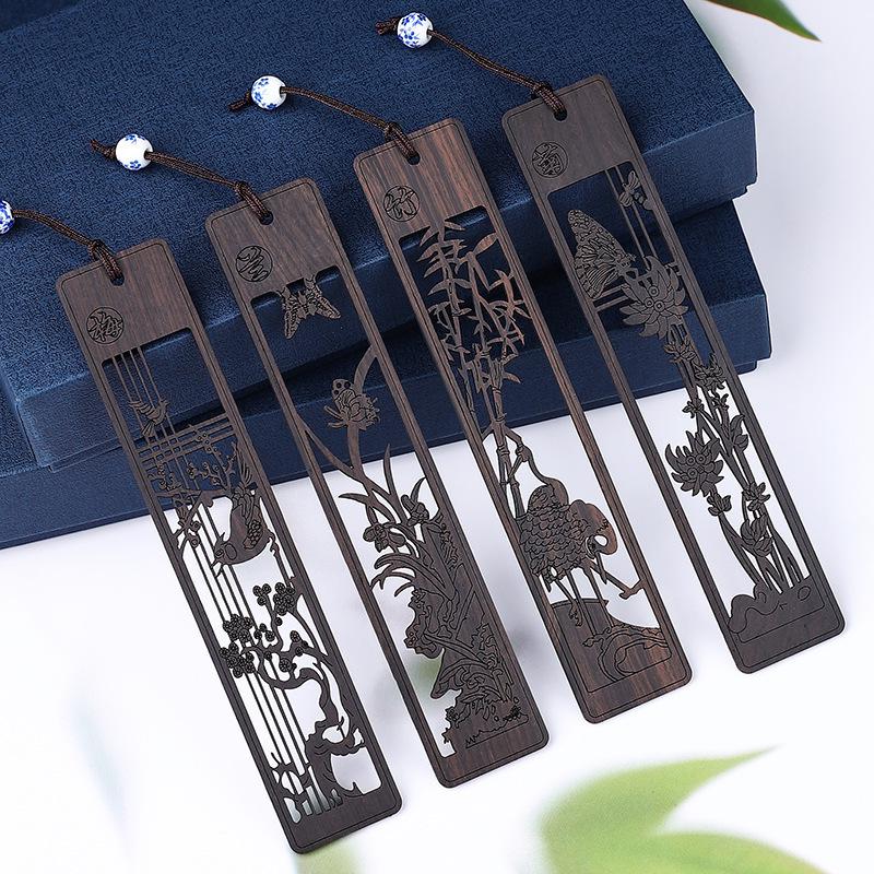 Purple Heart Wood & Bamboo Orchid Chrysanthemum Bookmarks - Artistic Wind-Inspired Gift Set