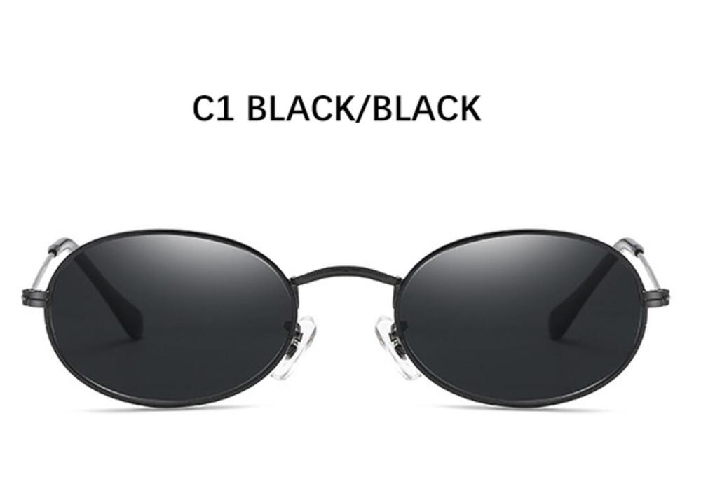 Sunglasses Eyewear Woman Small Ladies High End Mirror Oval Sun Jet Alloy UV400 Black Shades Premium Silver Glasses Women's