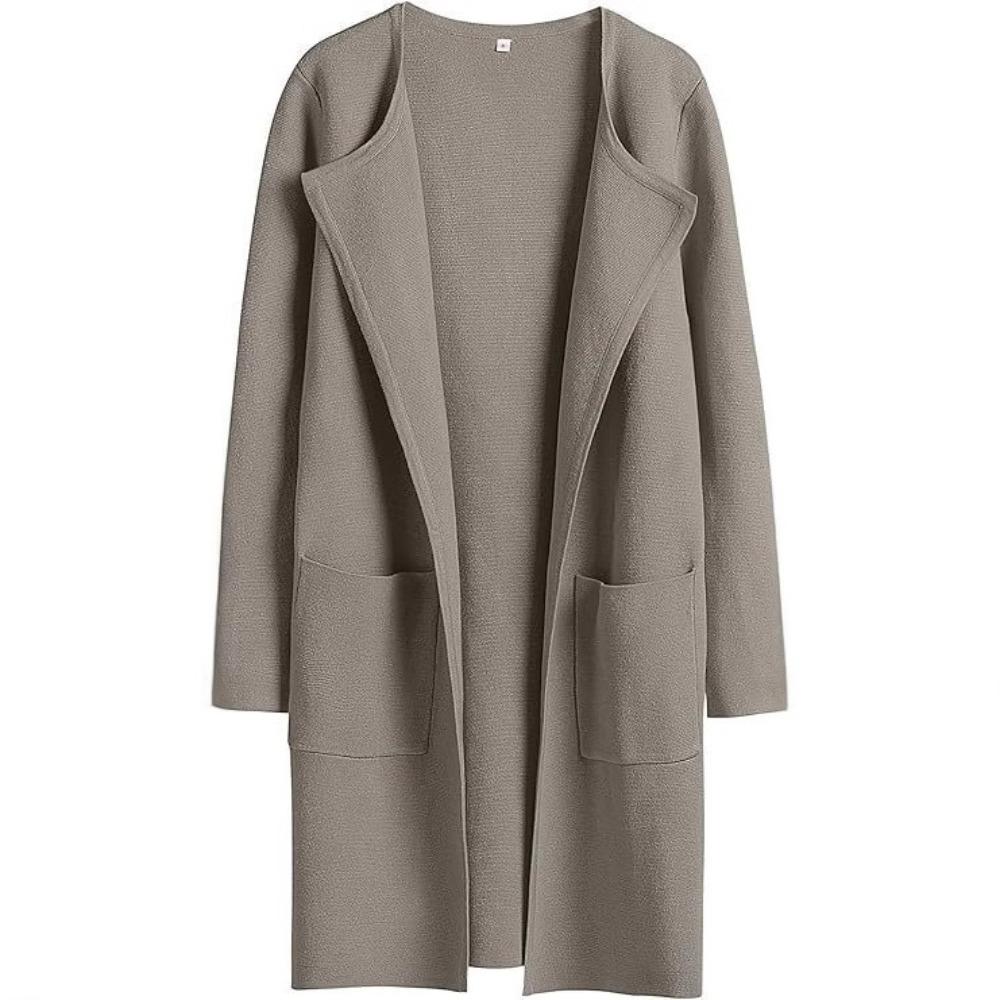 Women's Turn Down Collar Long Sleeve Loose Fit Casual Long Knit Cardigan Solid Color Pocket Sweater Coat