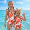 Costume da bagno intero per bambina Estate Stampa Hawaiana Costumi da bagno Bambini Moda Casual Manica a volant Abbigliamento da spiaggia Costume da bagno per bambini