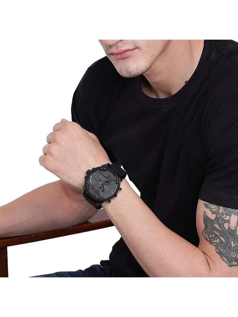 Diesel 55 Mm Oversized Black Dial Multi-Time Chronograph for Men – Bold Silicone-Wrapped Bracelet Night Parties & Travel – DZ7396